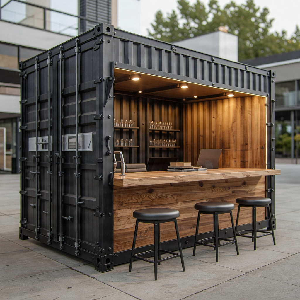 Zeecontainer ingericht als mobiele bar voor evenementen